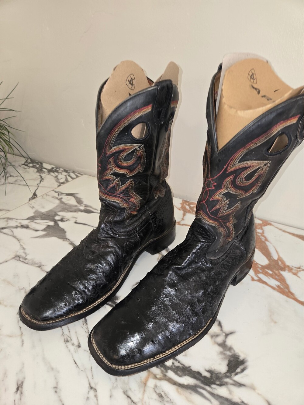 Boulet Mens Full Quill Ostrich Boots , Size 11 E